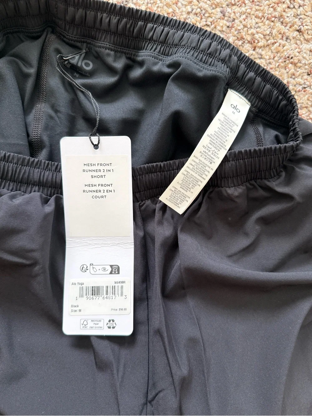 ALO Mesh Front Runner 2 In 1 Short Black Medium NWT